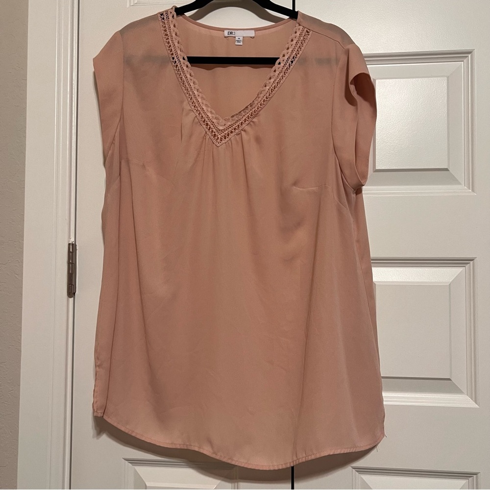 DR2 Women's Blush Sheer Lace Trim Blouse
